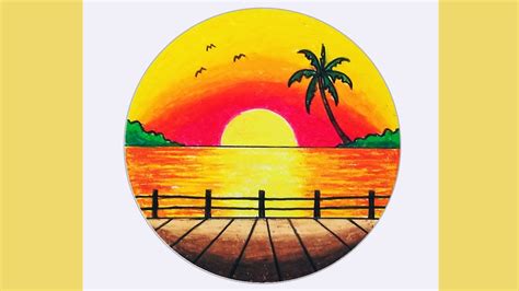 How To Draw Scenery For Beginners | Drawing Sunset Scenery In Circle