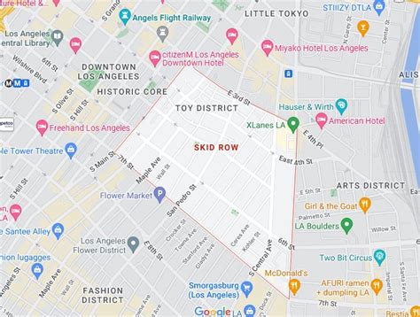 Where is Skid Row [Los Angeles nbhd], California? see area map & more