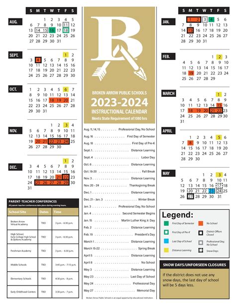 Broken Arrow Public Schools Calendar 2024-2025 in PDF