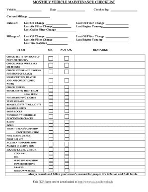 Truck Preventive Maintenance Checklist