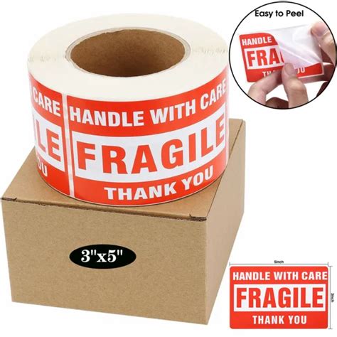 3&X5& FRAGILE HANDLE with Care Thank You Shipping Labels Stickers 500 Per Roll $13.95 - PicClick