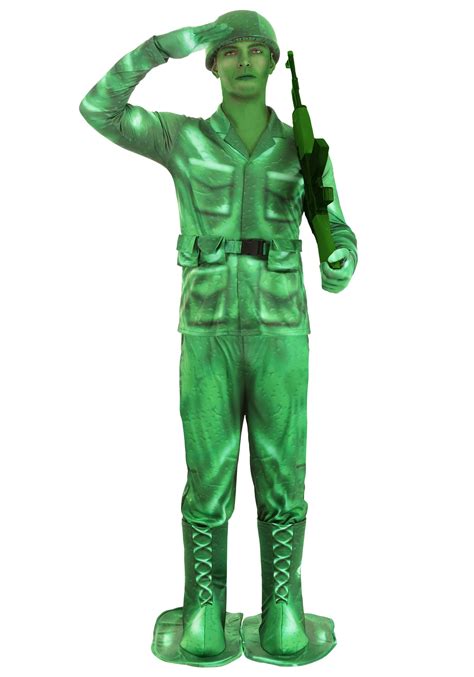 Plastic Green Army Man Costume for Adults