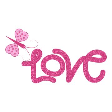 Love Quotes Text With Pink Heart Butterfly Vector Design, Love, Valentine S Day, 14 February PNG ...