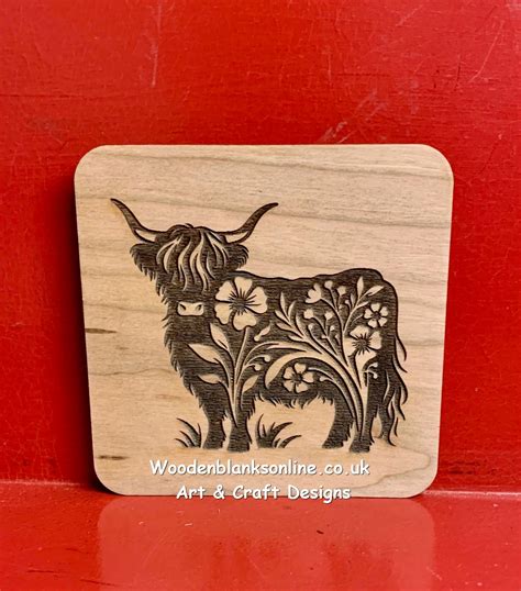 Highland Cow Cherry Veneer Coaster Design 5 - Wooden Blanks OnlineWooden Blanks Online