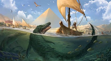 Assassin's Creed Origins HD - Bayek, Crocodile & Boat Wallpaper by sandara