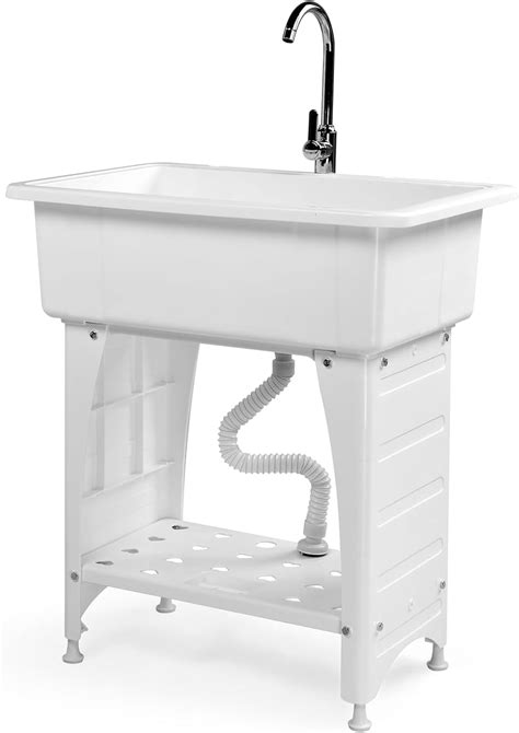 Zengpin Spacious White Utility Sink Laundry Tub for Laundry Room, Garage Washing Station, Slop ...