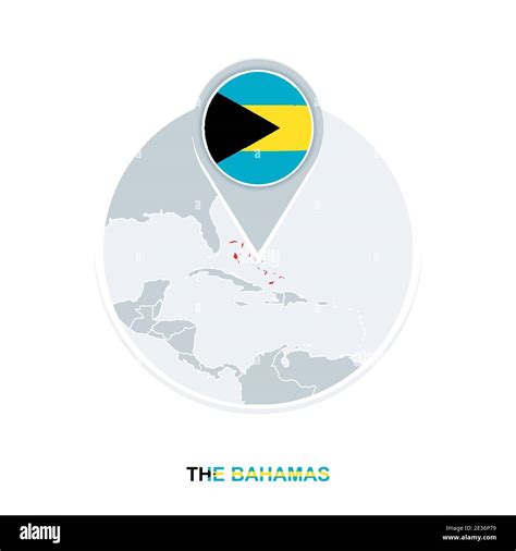 The Bahamas map and flag, vector map icon with highlighted The Bahamas ...