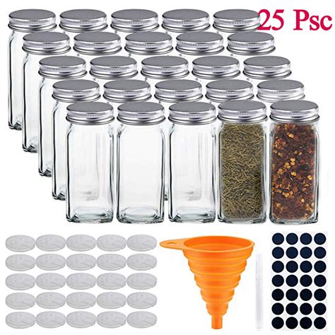 LELINTA 25 Pcs Glass Spice Jars/ Bottles/ Cruets - 4oz Empty Square ...