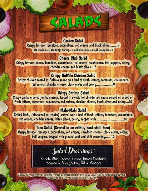 Cheers Restaurant & Bar - Menu