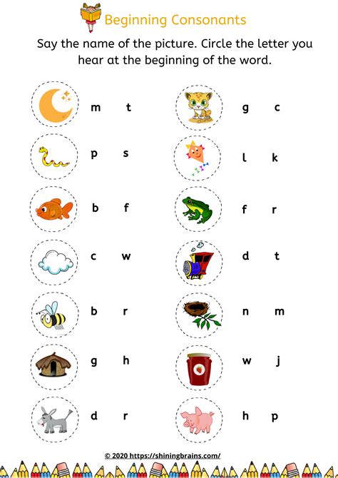 Beginning Consonants Worksheets - Kindergarten and preschool free ...