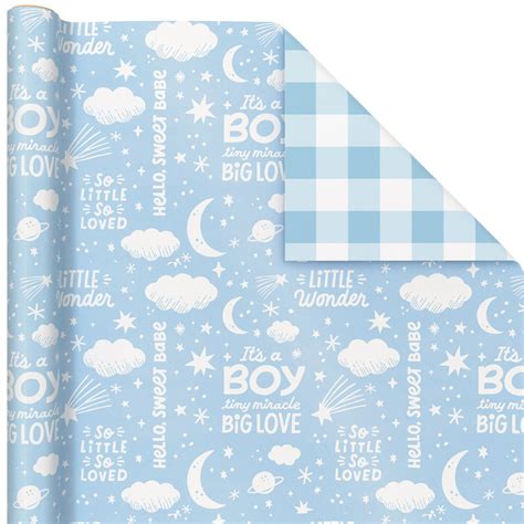 Baby Boy Lettering/Blue Gingham Reversible Wrapping Paper, 25 sq. ft ...