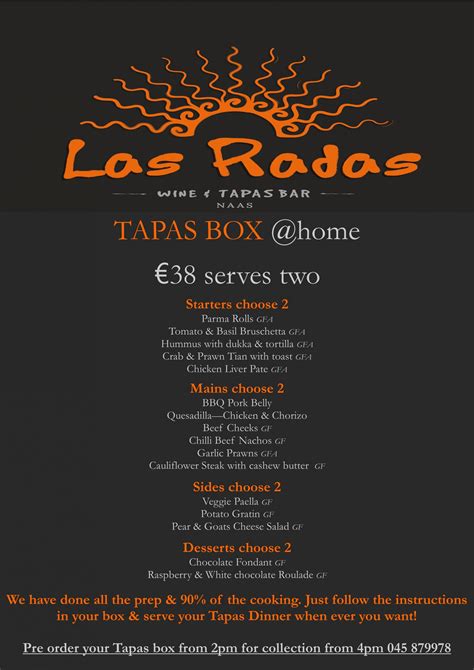 TAPAS BOX MENU - Las Radas Restaurant Naas