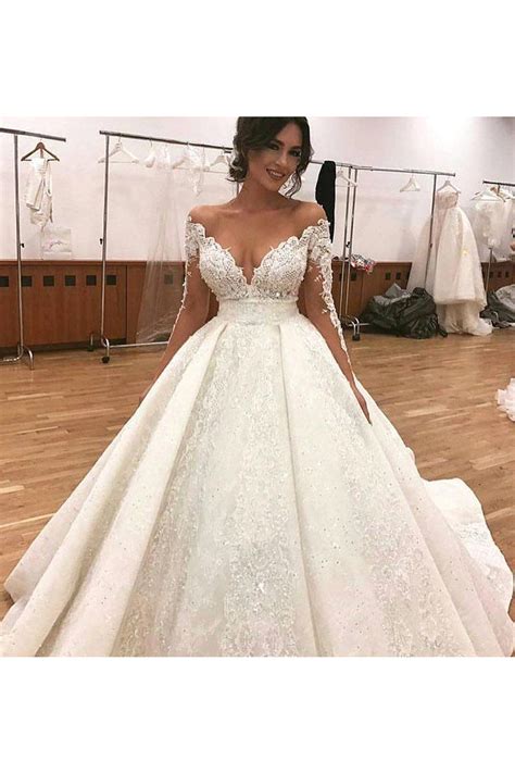 Ball Gown Tulle Wedding Dresses Long Sleeves Appliques in 2020 (With images) | Ball gown wedding ...