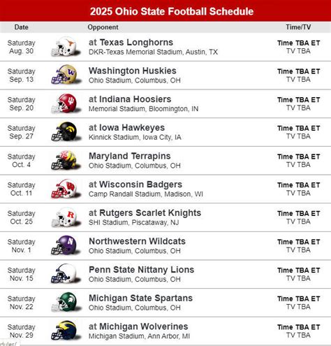 Printable Wisconsin Badgers Football Schedule