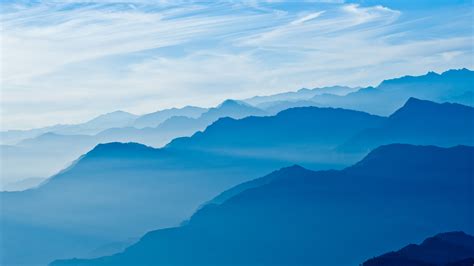 Mountains Wallpaper 4K, Blue Sky, Mountain range, Fog