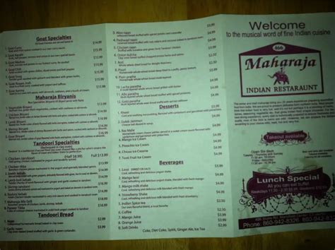 Maharaja Indian Restaurant Menu - Urbanspoon/Zomato