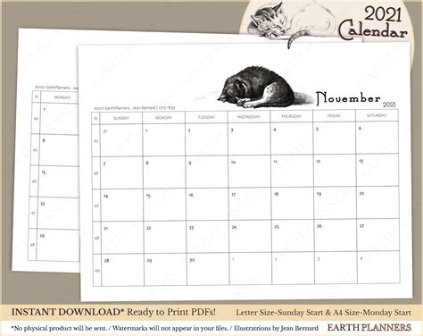 November 2021 Calendar / Instant Download Printable PDF & | Etsy