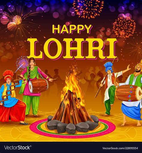 Happy lohri holiday background for punjabi Vector Image