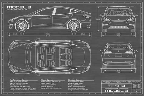 Tesla Model 3 (Long Range RWD) Blueprint C... | Action Blueprints | iCanvas