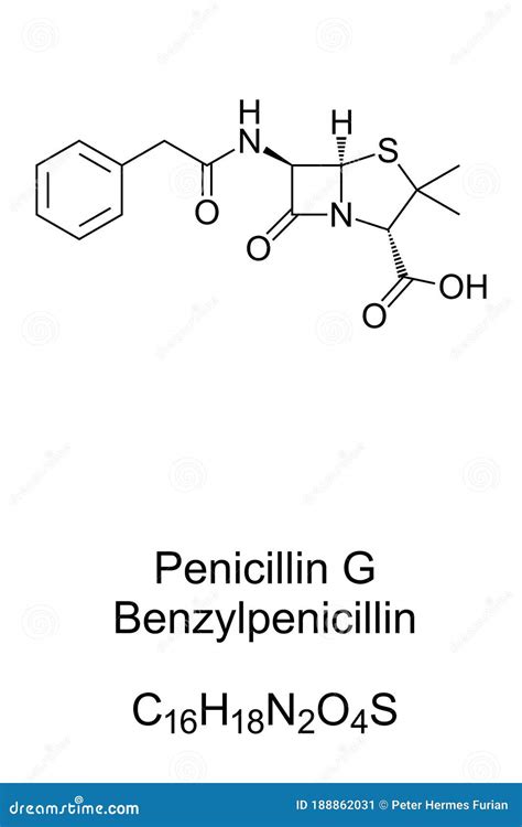 Benzylpenicillin, Chemical Structure And Skeletal Formula Of Penicillin G Illustration 188862031 ...