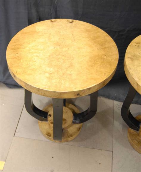 Pair Biedermeier Blonde Walnut Side Cocktail Tables Table