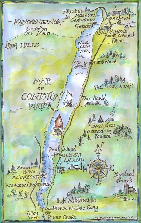 "Swallows and Amazons map of Coniston Water" by Sophie Neville | Redbubble