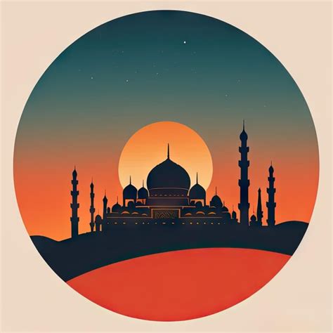 Premium AI Image | a painting of a silhouette of a masjid at hill at sunset