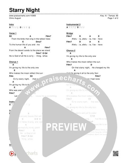 Starry Night Chords PDF (Chris August) - PraiseCharts