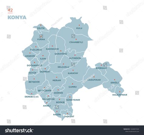 District Map Konya Province Turkey Stock Vector (Royalty Free ...