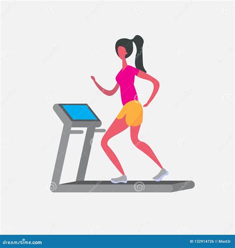 Woman Running Treadmill Cartoon Character Sport Female Activities ...