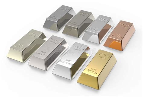 Set Of Valuable Metals Ingots Isolated On White. Stock Illustration - Illustration of capital ...