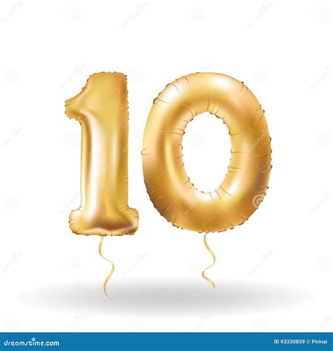 Number Ten Metallic Balloon Stock Illustration - Illustration of bright ...