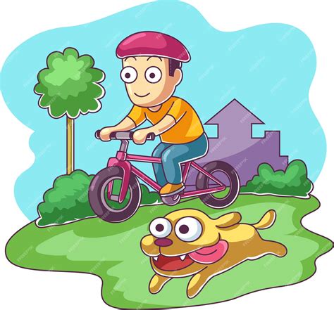 Premium Vector | Boy character riding bicycle with his dog