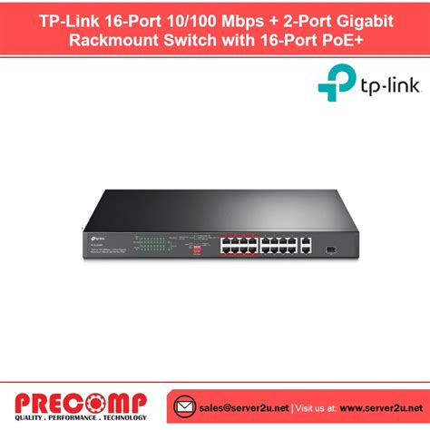 TP-Link 16-Port 10/100 Mbps + 2-Port Gigabit Rackmount Switch with 16-Port PoE+ (TL-SL1218P ...