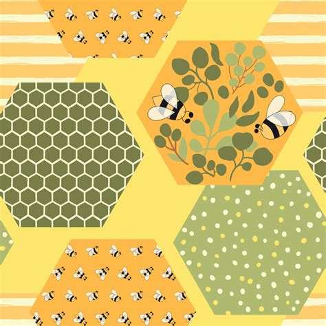 Bee honey pattern. Bee honeycomb seamless pattern. Beekeeping background. Cute honeybee vector ...