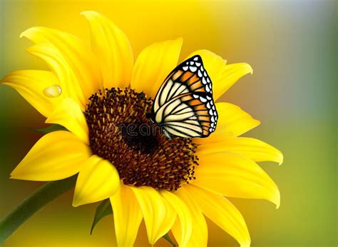 Yellow Sunflower With A Butterfly. Stock Vector - Image: 56665153