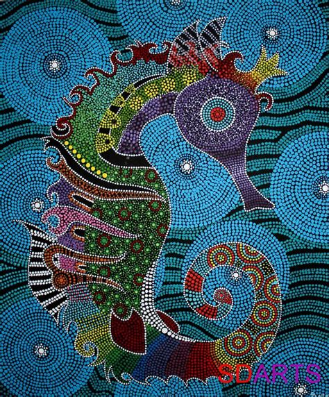 Seahorse 50x60cm | Aboriginal dot art, Aboriginal art, Indigenous australian art