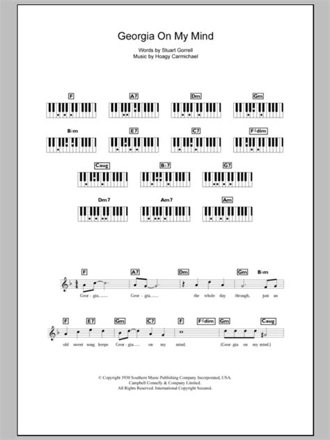 Georgia On My Mind by Ray Charles Sheet Music for Piano Chords/Lyrics ...