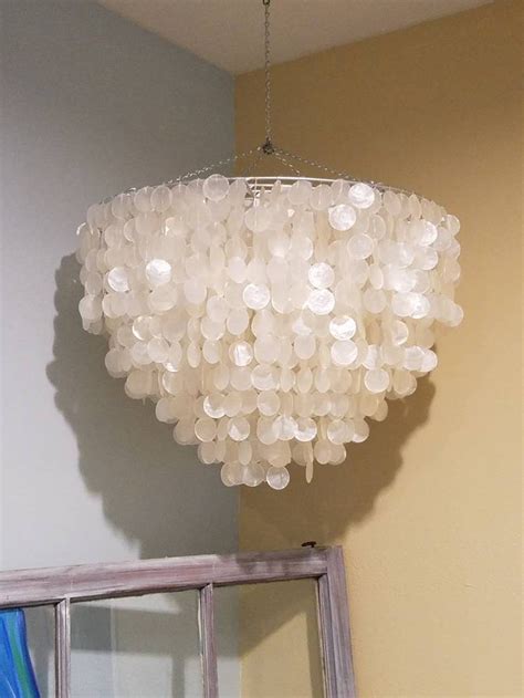 Large Capiz Shell Waterfall Style Chandelier Coastal Home Decor Elegant ...