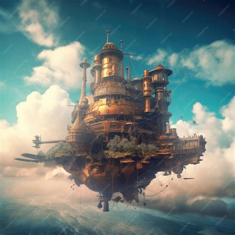 Premium AI Image | Steampunk fantasy landscape illustration game wall art magic the gathering assets