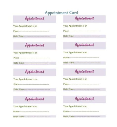 printable appointment cards | Appointment cards, Card templates free, Card template