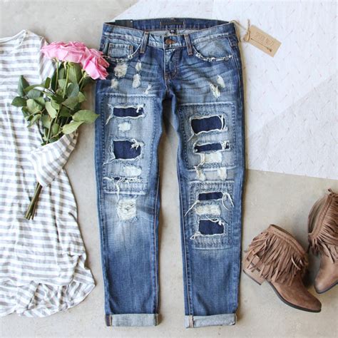 Stitch & Patch Boyfriend Jeans, Distressed Denim Boyfriend Jeans from Spool 72. | Spool No.72