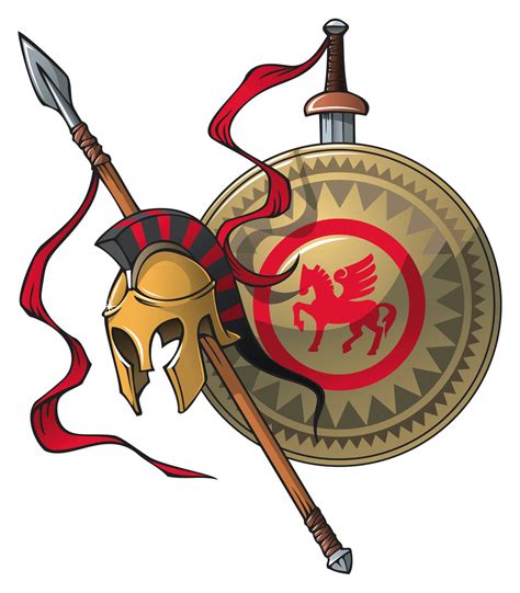 Painted greek shield, spear and helmet free image download