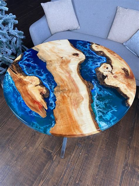 Epoxy Resin Round Dining Table Blue River Table Top Coffee | Etsy