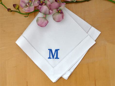 Set of 4 Monogrammed Linen Dinner Napkins w/ 1 Initial- Font R