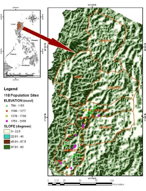 Map of the Cordillera Central Range showing the spatial distribution ...