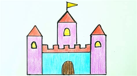 How to draw a Castle, very easy drawing for kids - YouTube