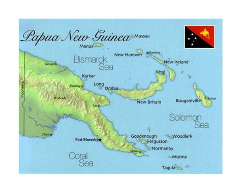Detailed map of Papua New Guinea with flag | Papua New Guinea | Oceania | Mapsland | Maps of the ...