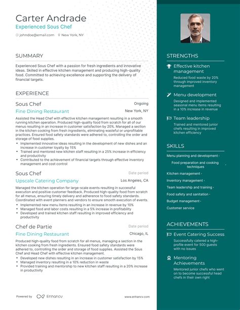 5 Sous Chef Resume Examples & Guide for 2024