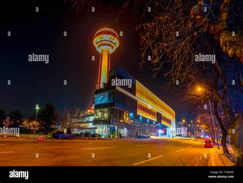 Atakule tower with Atakule shopping mall in the evening, long exposure ...